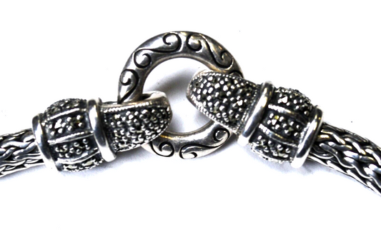 Sterling Silver CNA Round Beaded 5mm Wheat Chain Necklace 18" Double Clasp