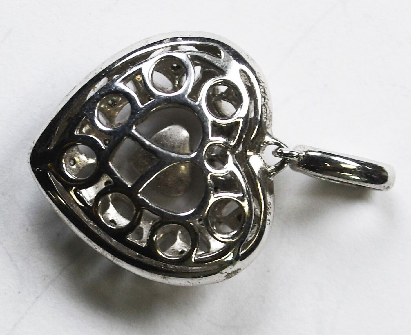 Sterling Silver Neil Lane Diamond Filigree Heart Pendant 27mm x 18mm