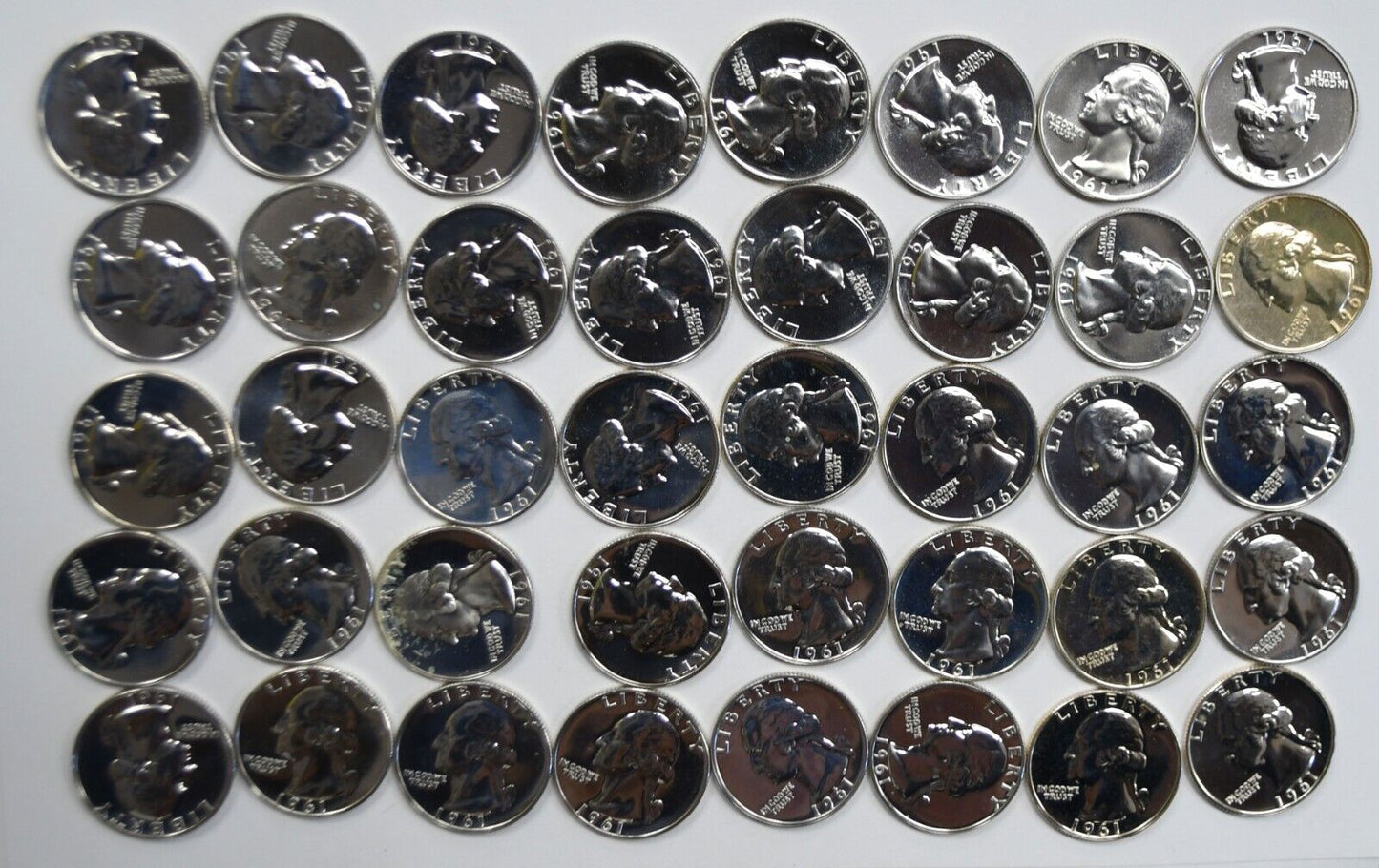 40pc Roll of 1961 25c Washington Silver Quarter Dollar Proof Coins