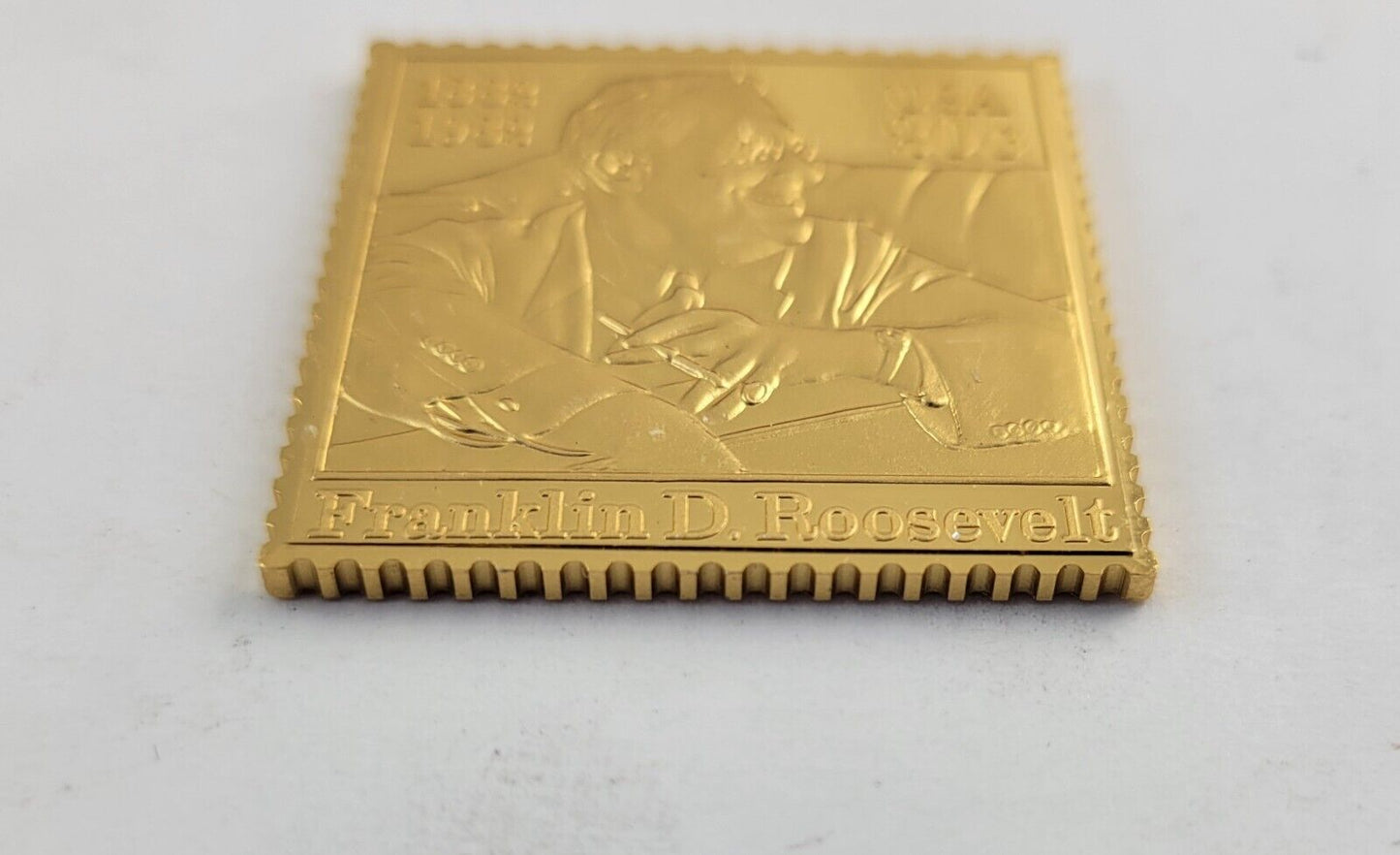 USPS United We Stand .999 Silver Gold Plated Stamp Franklin D Roosevelt .67oz