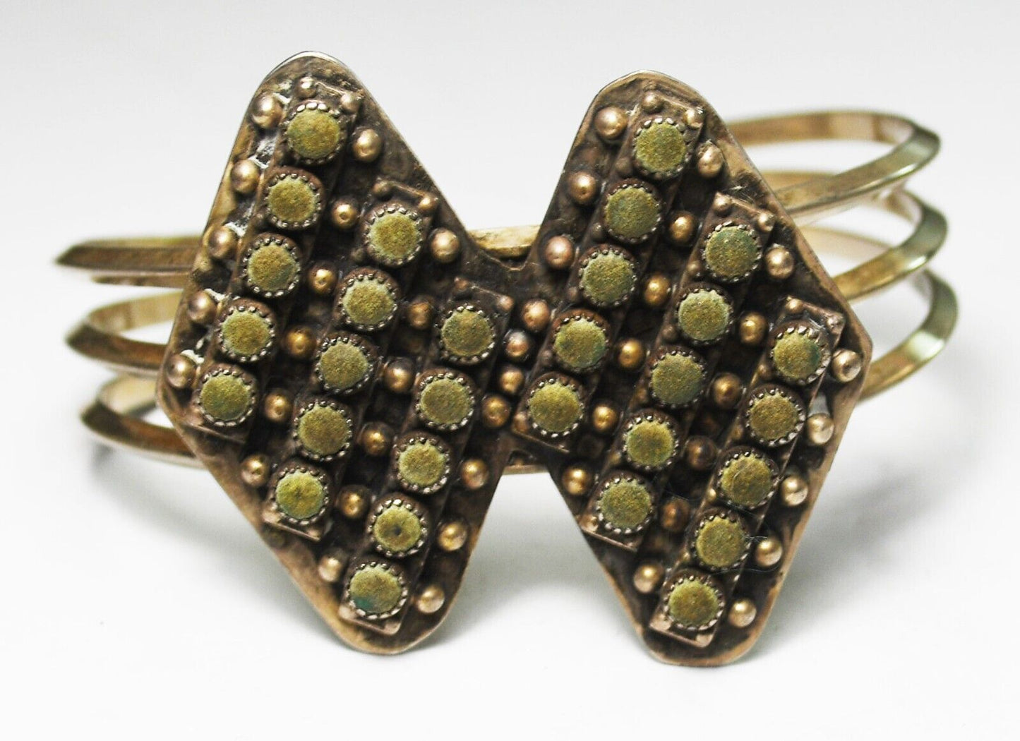 Sterling Green Turquoise Dot Cluster 3 Bar Cuff Bracelet 36mm 6-3/4" Wrist