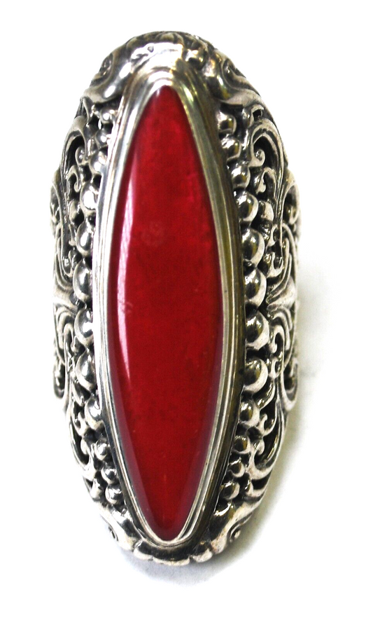 Sterling Silver Signed G Large Red Jasper Bali Ring 47mm Size 9