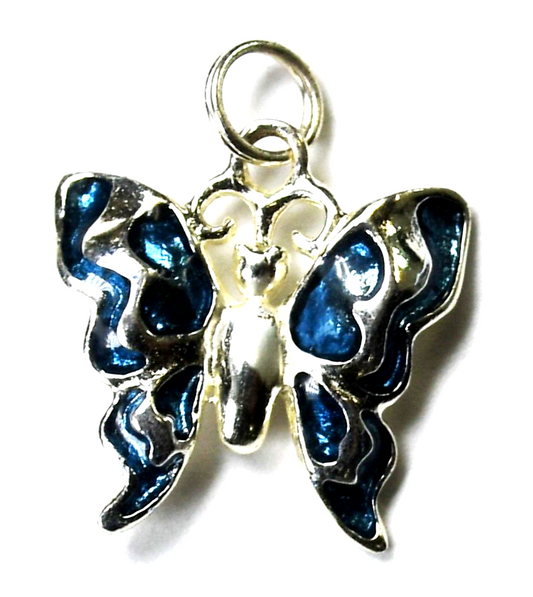 Sterling Silver Jez Blue Enamel Butterfly Charm 16mm x 15mm