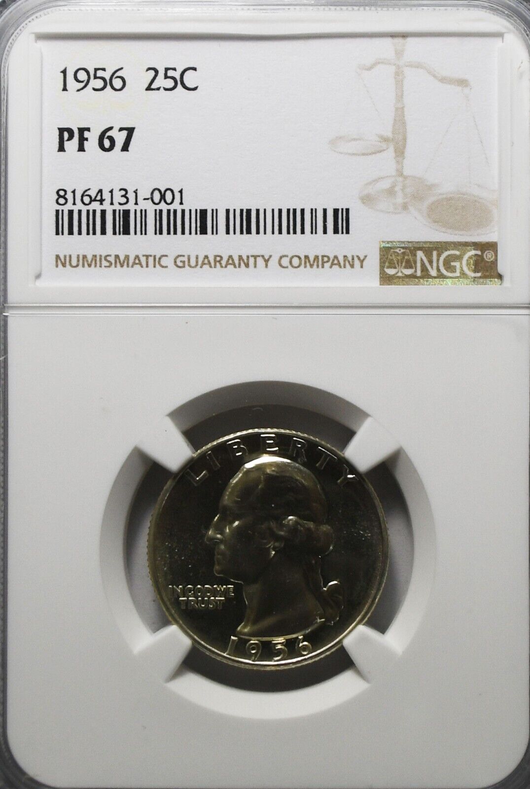 1956 25c Washington Proof Silver Quarter Dollar NGC PF67