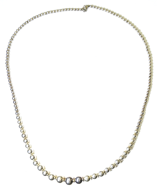 Sterling Silver Round Beaded Graduated 3.5-12mm Necklace 24"
