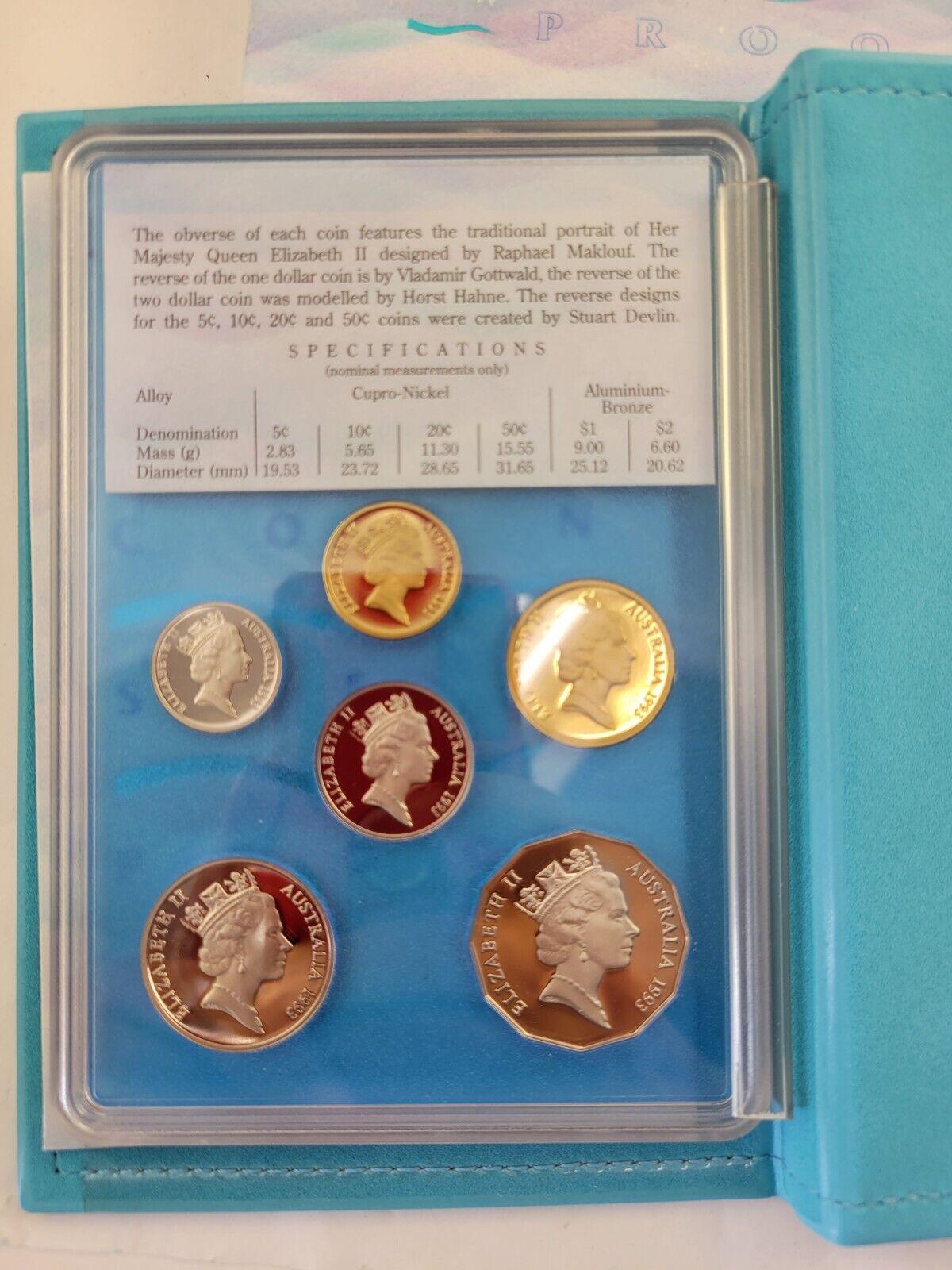 1993 Australian 6 coin proof set, $2 Coin, Water Quality, Wildlife w/Paperwork
