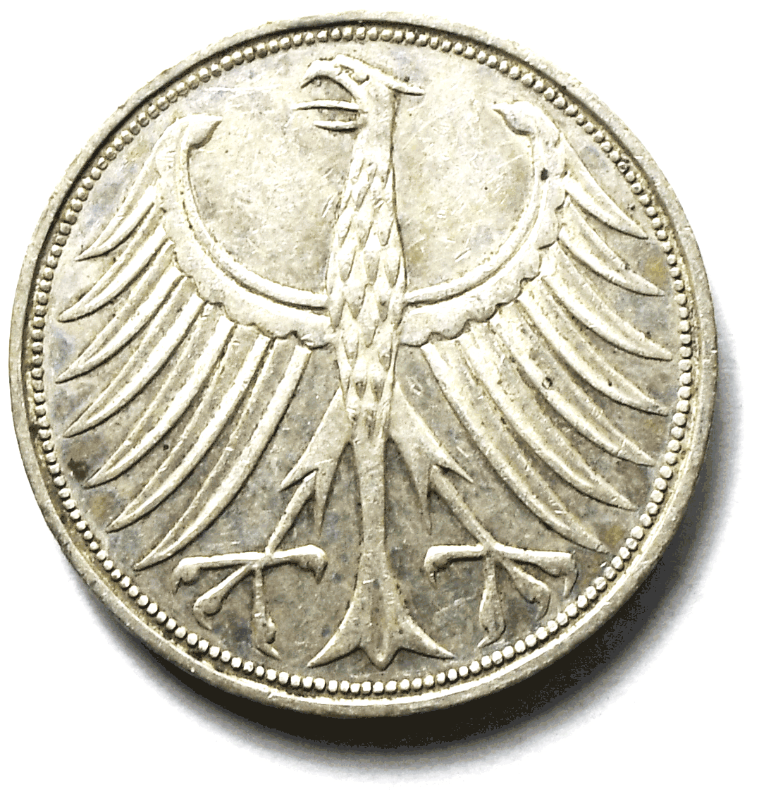 1965 F Germany Federal Republic 5 Five Marks Silver Coin KM# 112.1