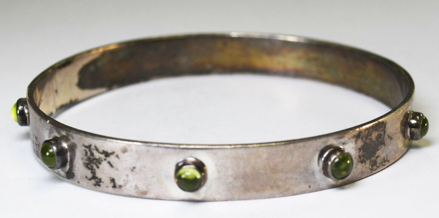 Sterling Silver Baroni Yellow Green Glass Round Medium Bangle Bracelet 9mm