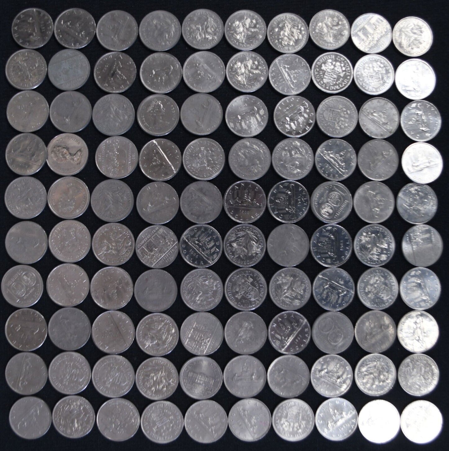 100pc Canada $1 One Dollar Lot $100 Face Value 1968-1986