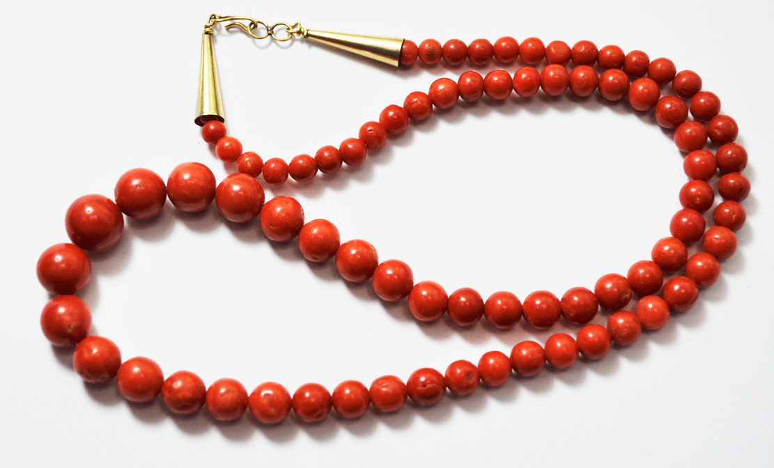Natural Coral Red Graduated 5-11mm Necklace Gold Filled Cone Hook Clasp 21"