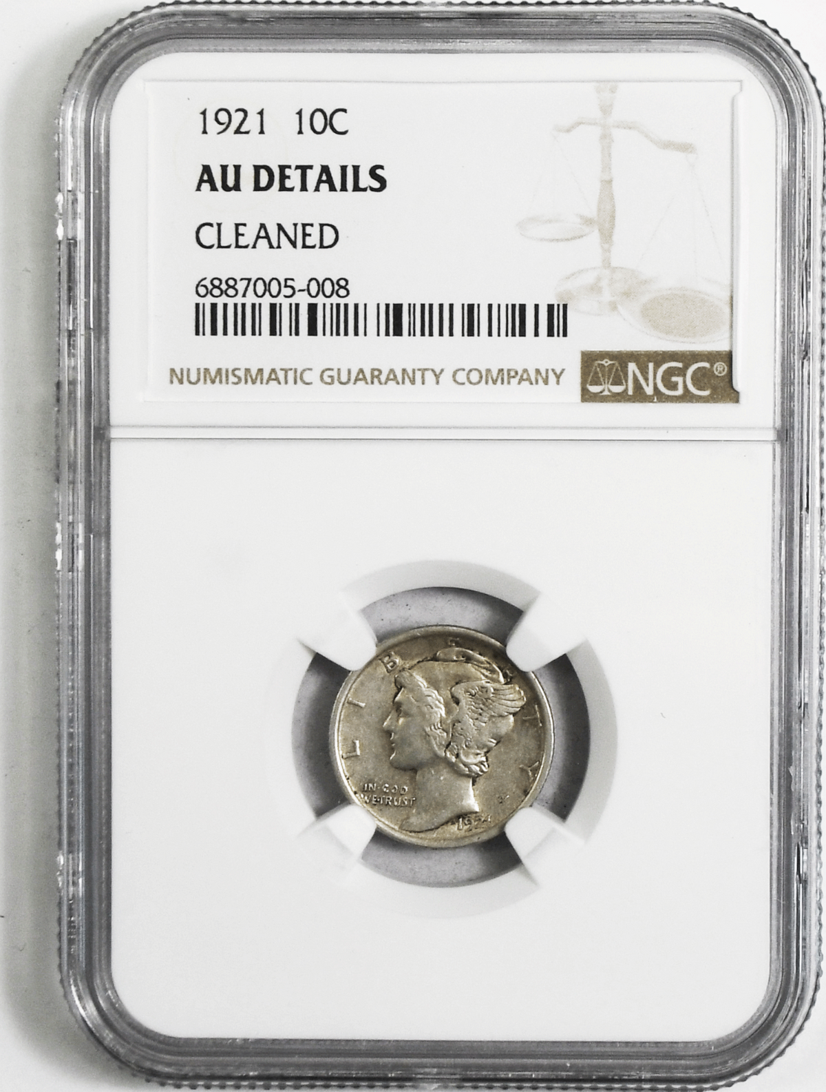 1921 10c Mercury Silver Dime Rare Ten Cents Philadelphia NGC AU Details Cleaned