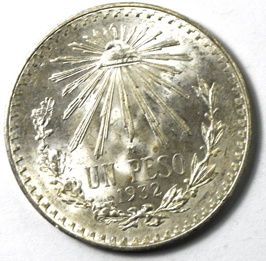 1932 Mexico Silver One Peso Uncirculated Coin KM#455