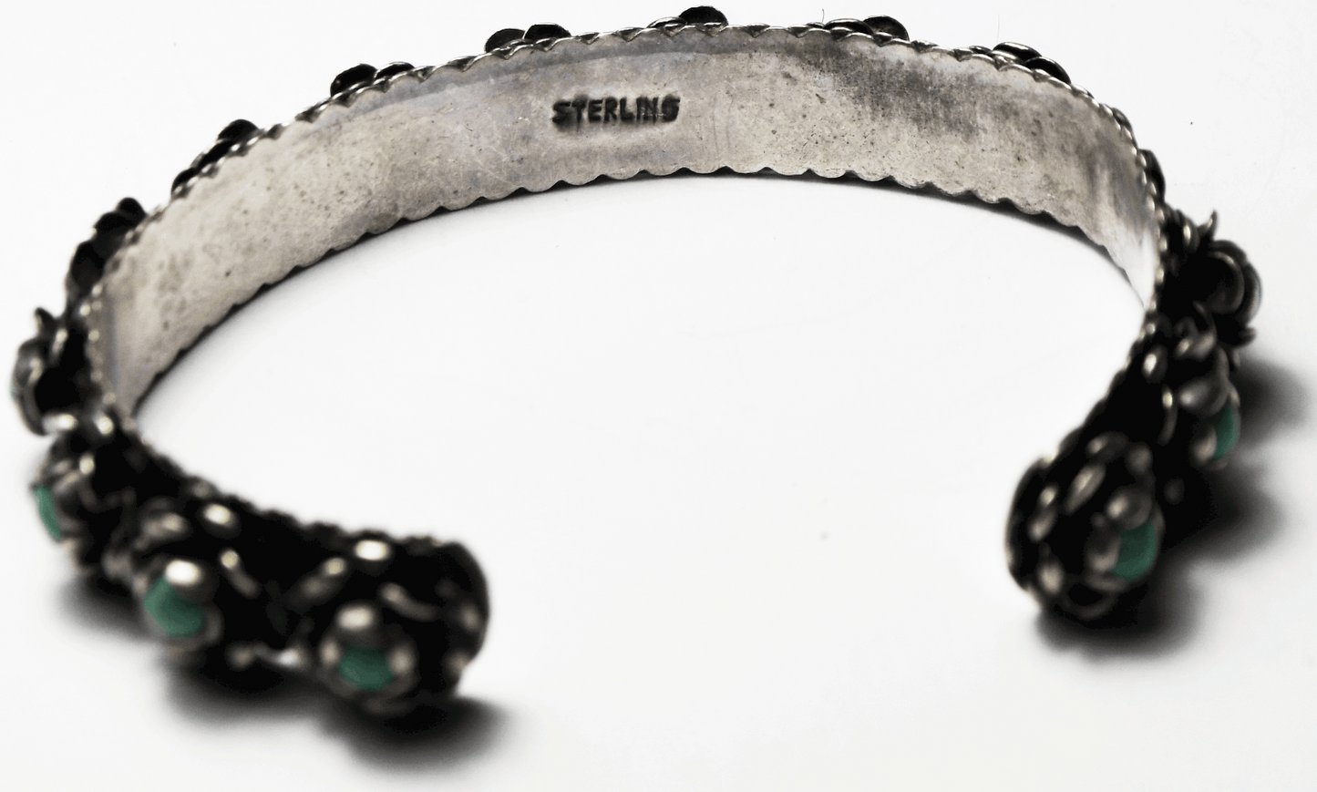 Antique Sterling Silver Flower Cuff Bracelet 9mm 5-3/4" Wrist 16g Missing Flower