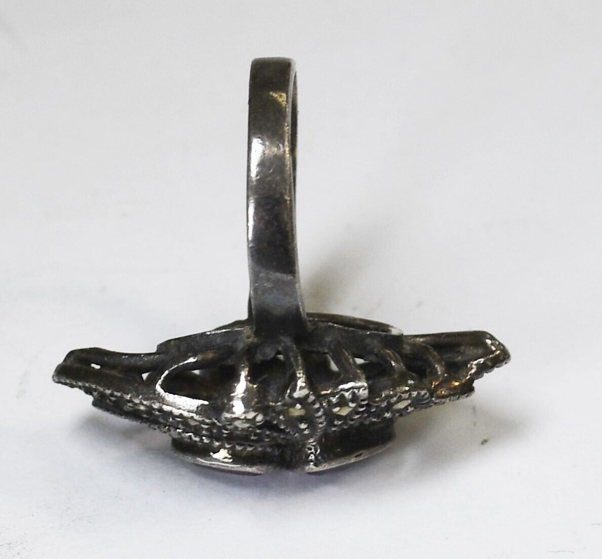 Sterling Silver Amethyst Marcasite Ring 29mm Size 6