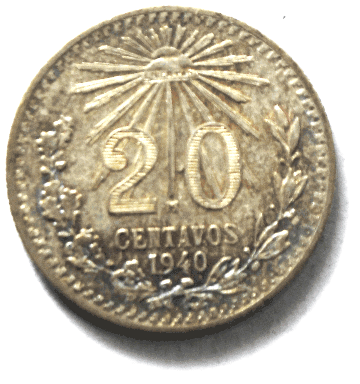 1940 Mexico Estados Unidos Mexicanos 20 Centavo Silver Coin KM# 438