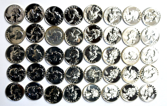 40pc Roll of 1960 25c Washington Silver Quarter Dollar Proof Coins