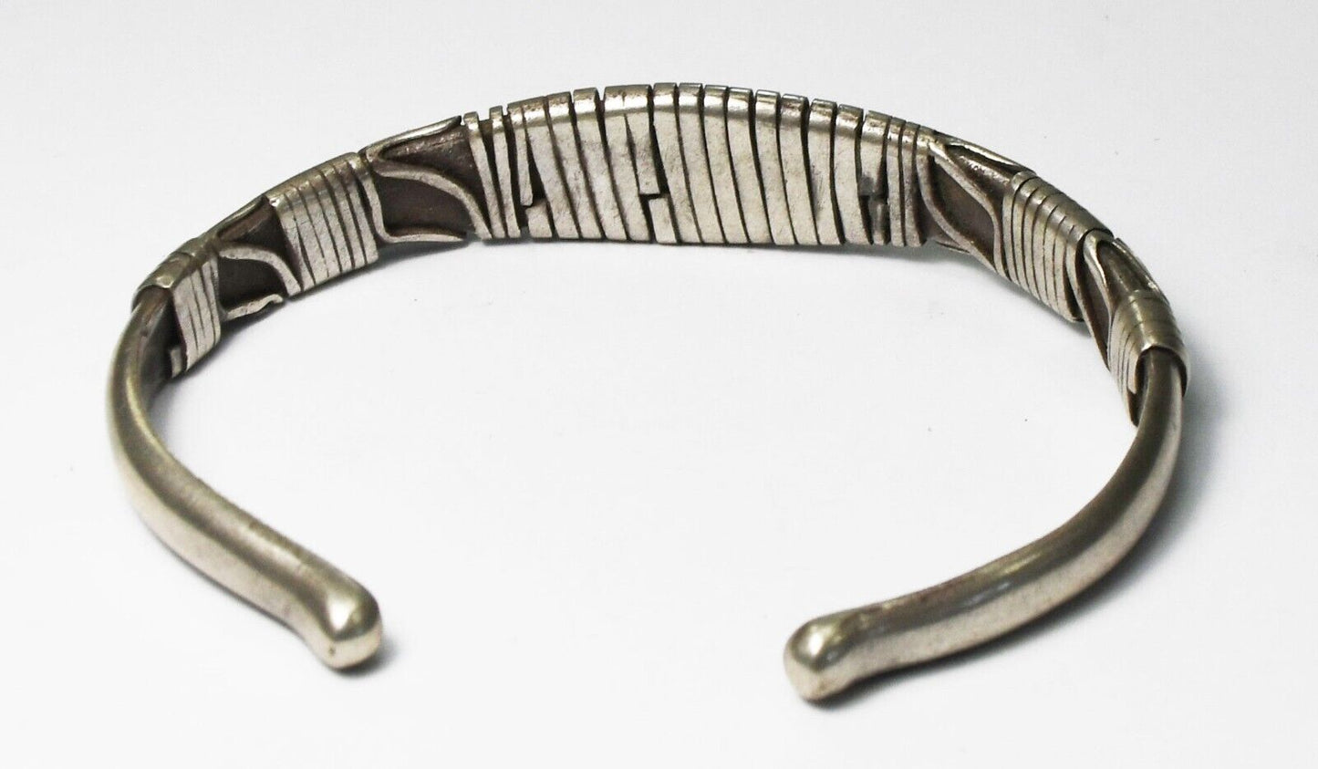 Sterling Silver Wire Wrapped Bar 13mm Cuff Bracelet 6-1/2" Wrist