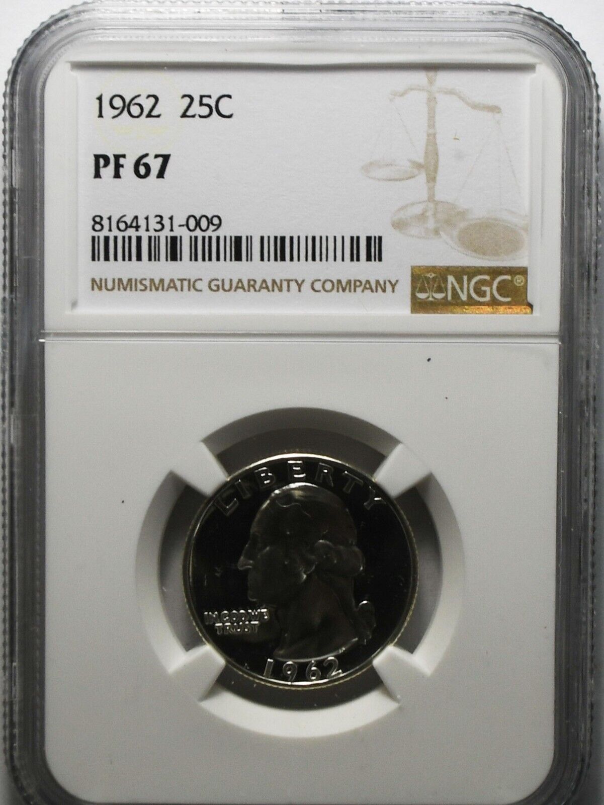 1962 25c Washington Proof Silver Quarter Dollar NGC PF67