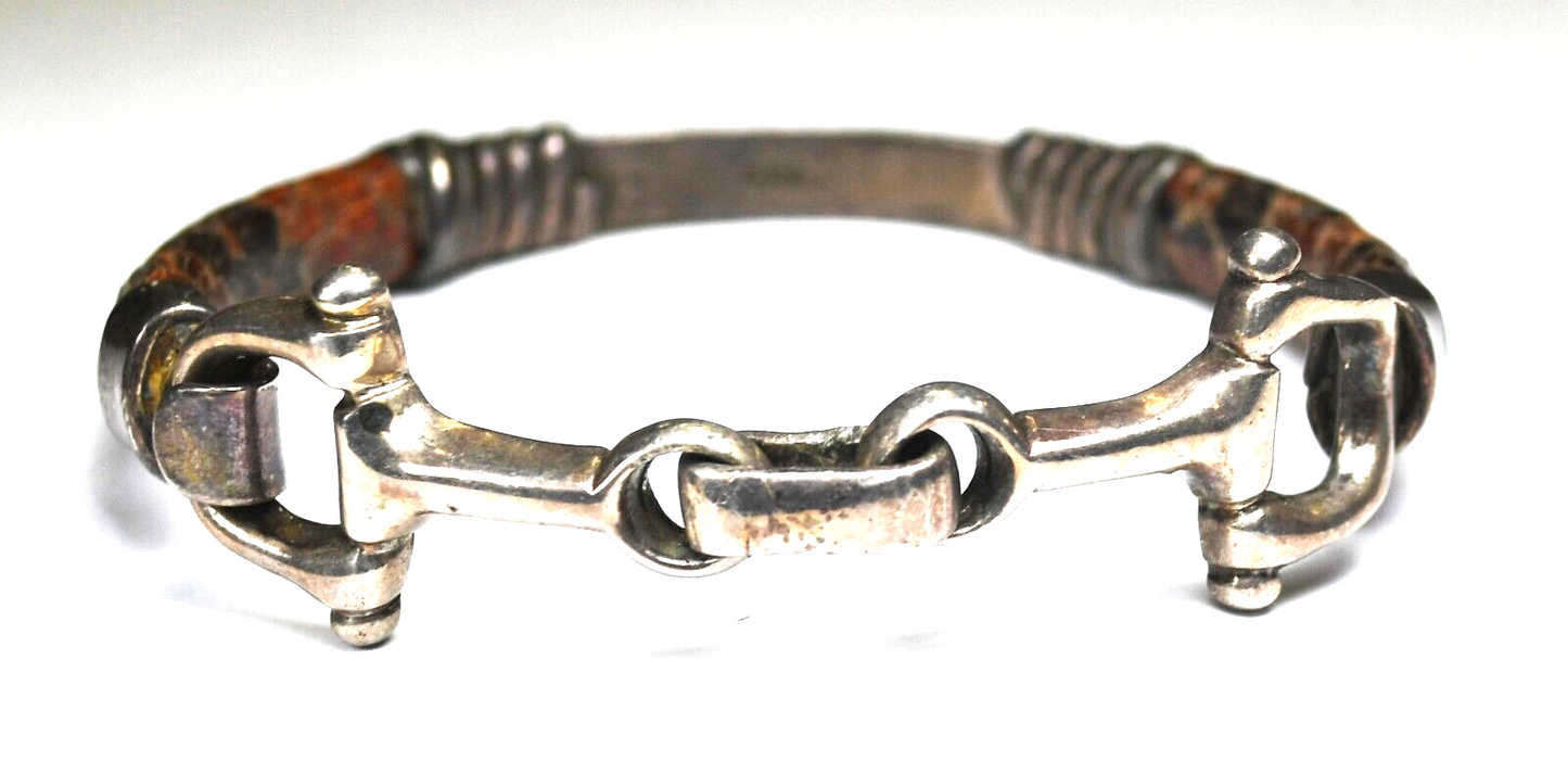 Sterling Silver Leather Latch Hinge Small Bangle 18mm Bracelet