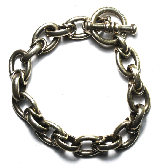Sterling Silver Oval Link Chain Toggle Bracelet 6mm 8.25"