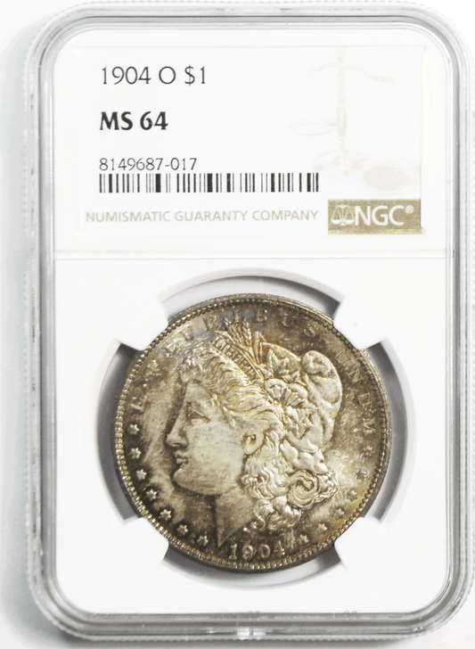 1904 O $1 Morgan Silver Dollar MS64 NGC Uncirculated New Orleans Rainbow Toned