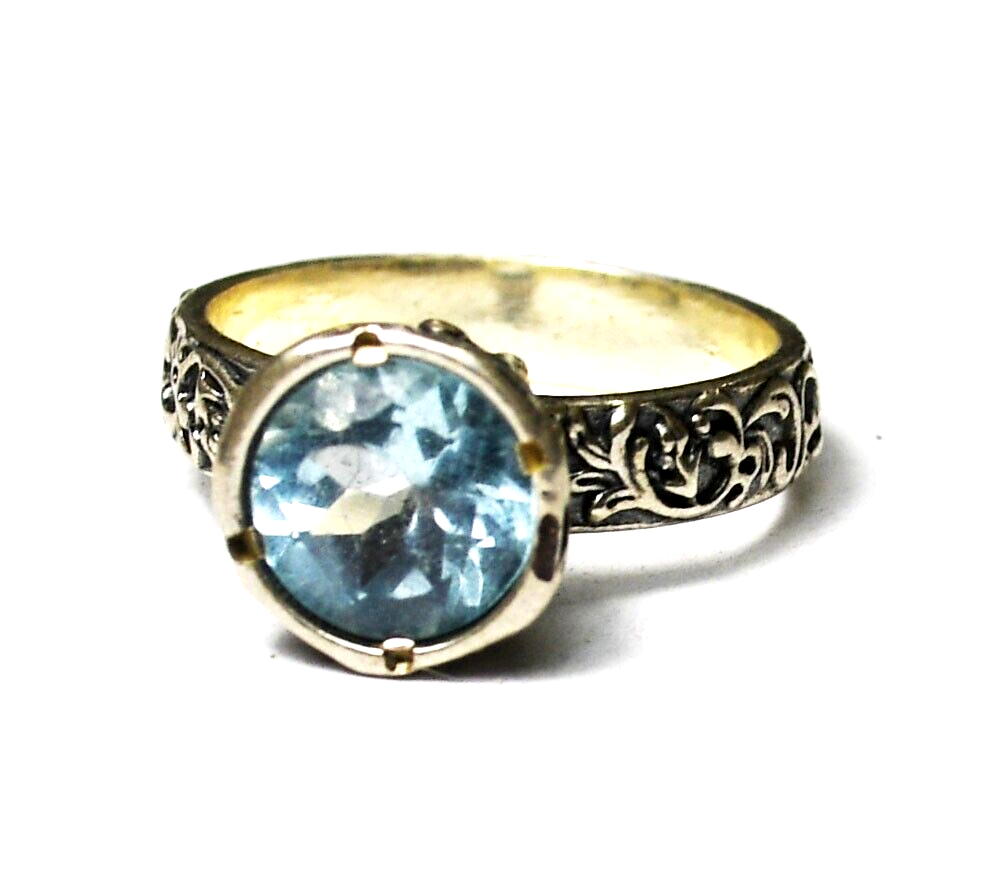 Sterling Silver Or Paz Blue Topaz Scroll Ring 10mm Size 6