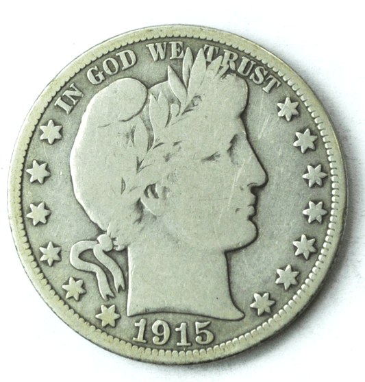 1915 D 50c Barber Silver Half Dollar Fifty Cents US Denver