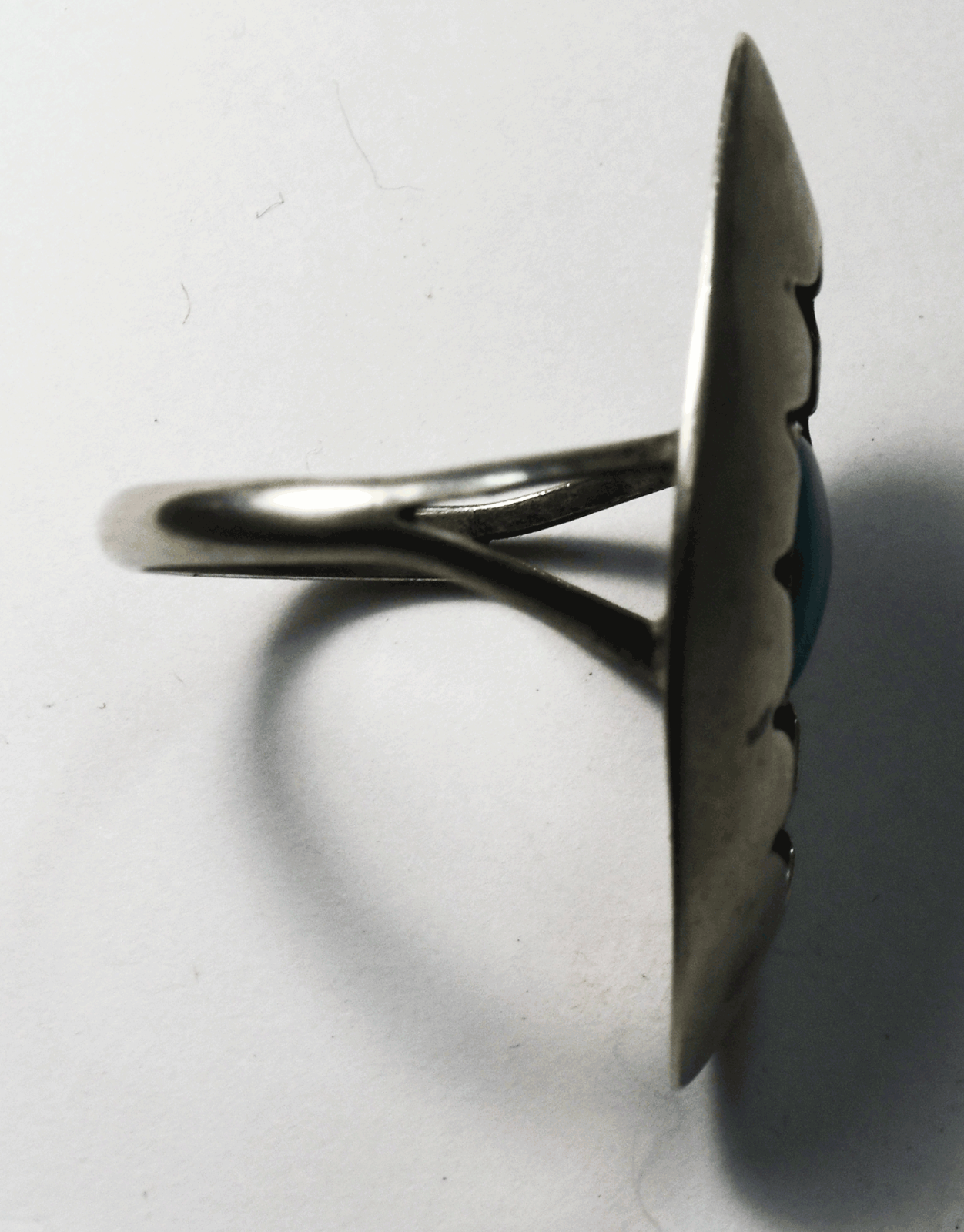 Antique Sterling Silver Shadow Box Ellipse Turquoise 41mm Ring Size 13