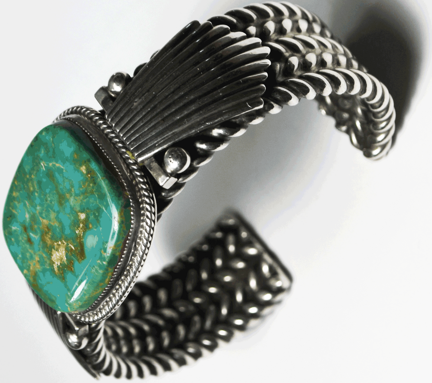 Sterling Delbert Gordon Turquoise 27mm Solid Foxtail Cuff Bracelet 88g
