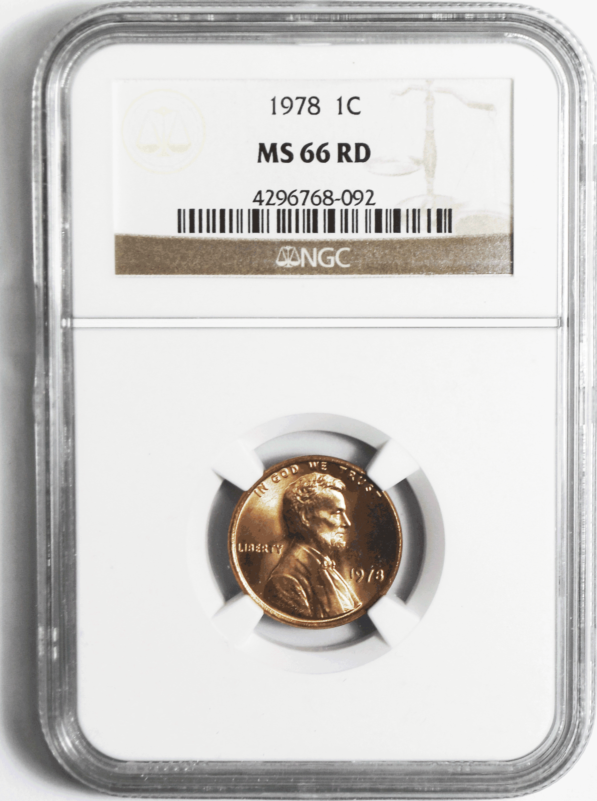 1978 1c Lincoln Memorial Cent One Penny NGC MS 66 RD