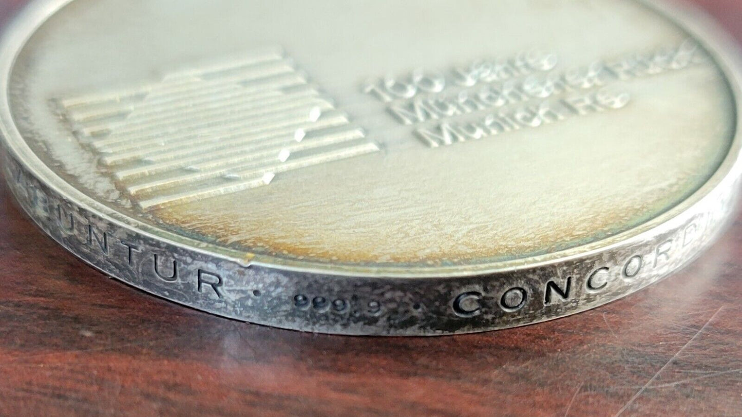 Silver Medal 100 Jahre Munchener Ruck Munich 1880 1980 German Coin .999 Fine