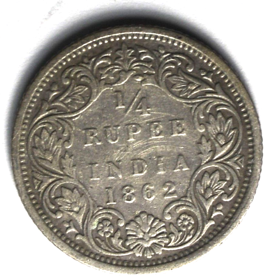 1862 (m) V1CTORIA India-British 1/4 Rupee KM# 470