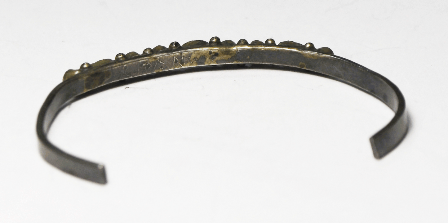 Sterling Silver Antique Small Child's Turquoise Row Cuff 4mm Bracelet 5" Wrist