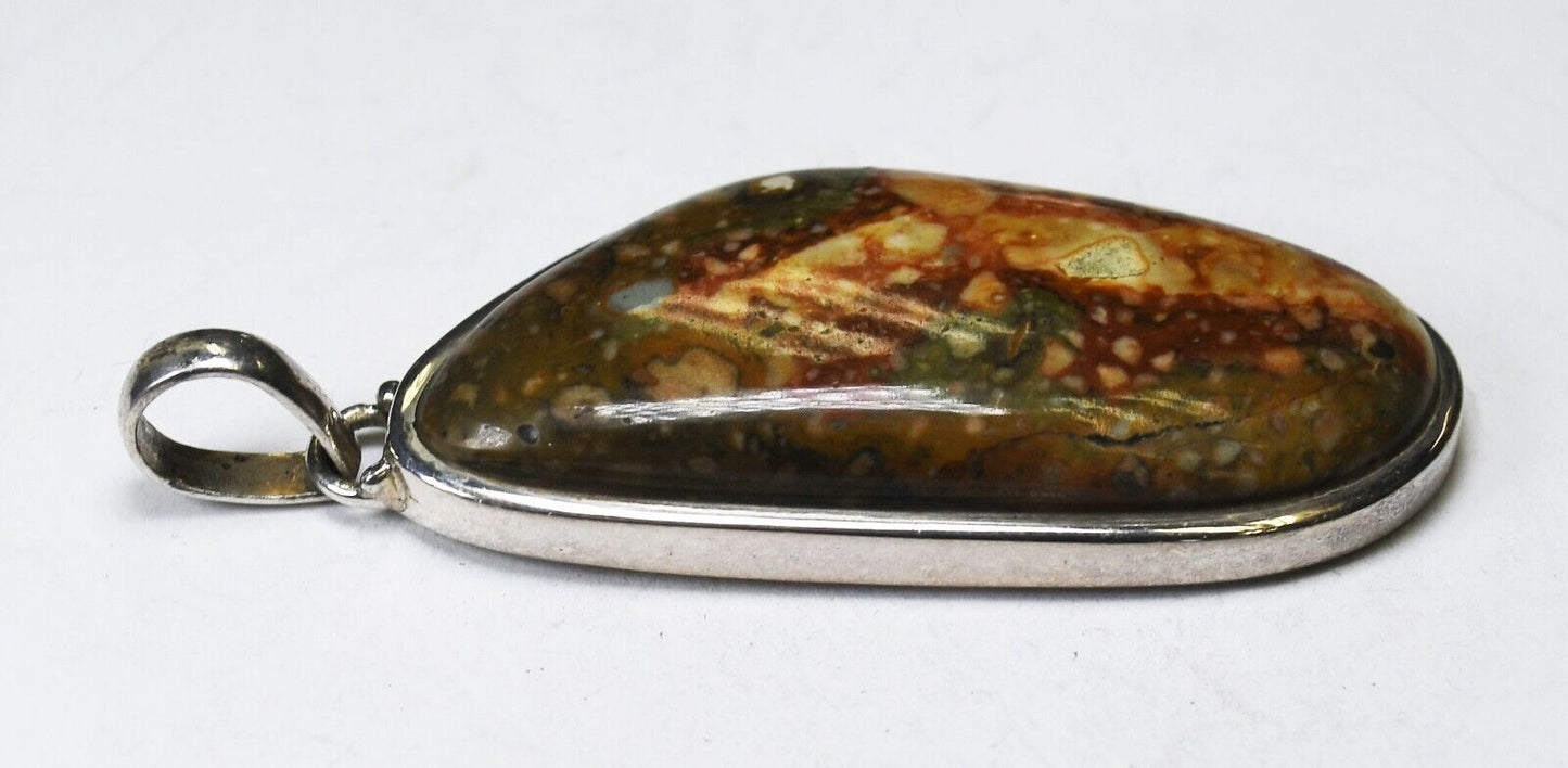 Sterling Silver Rainforest Rhyolite Pendant 2-3/4" x 28mm