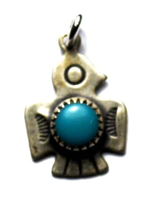 Sterling Silver Zuni Bird Antique Turquoise Charm 15x10mm