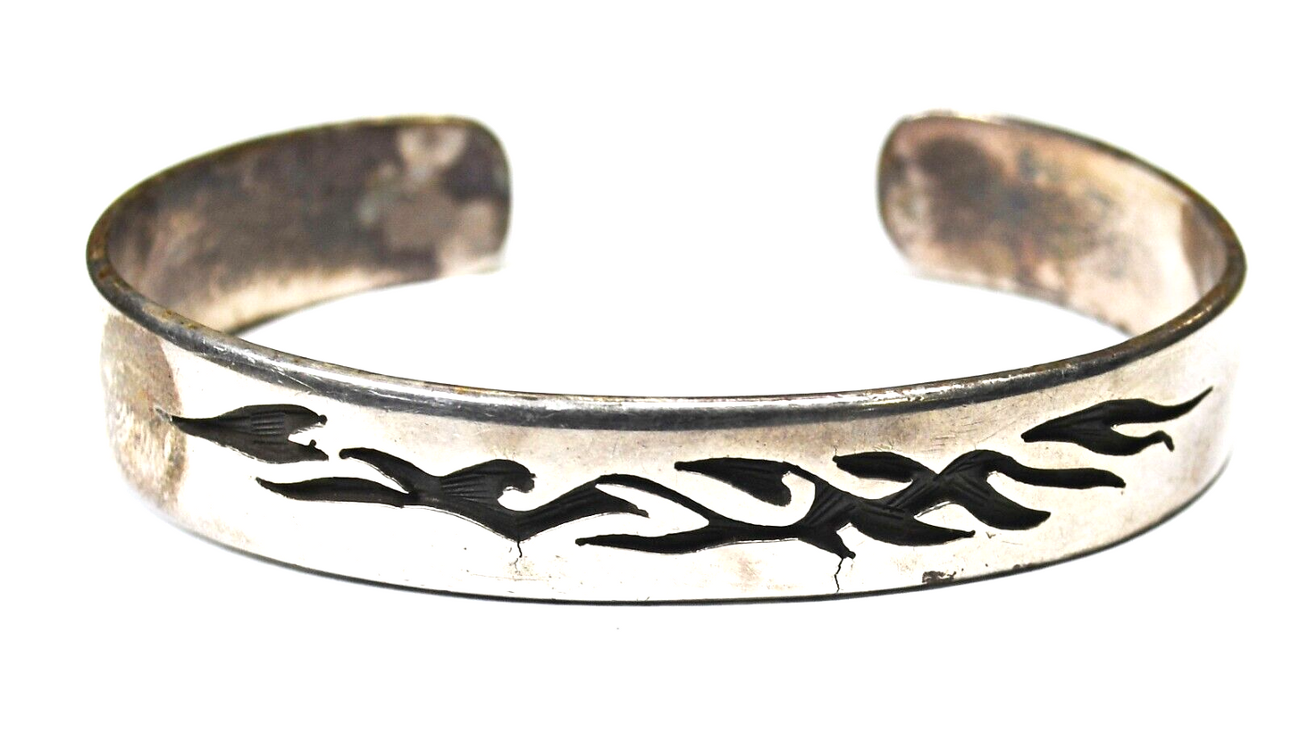 Sterling Silver Flame Cuff Bracelet 12mm 7" Wrist