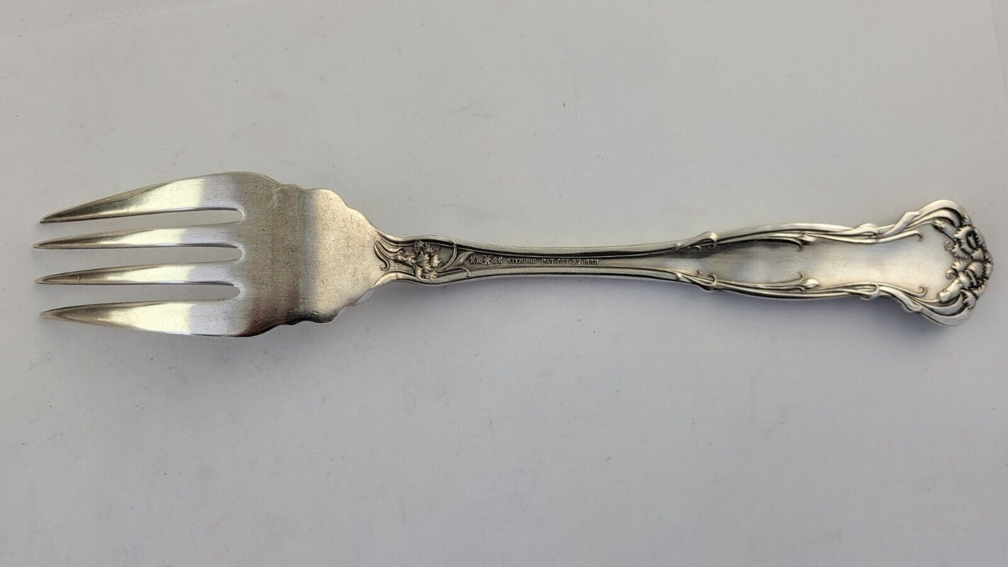 Carnation by Wallace Sterling Silver 7  1/4" Cold Meat Serving Fork 1.3oz.