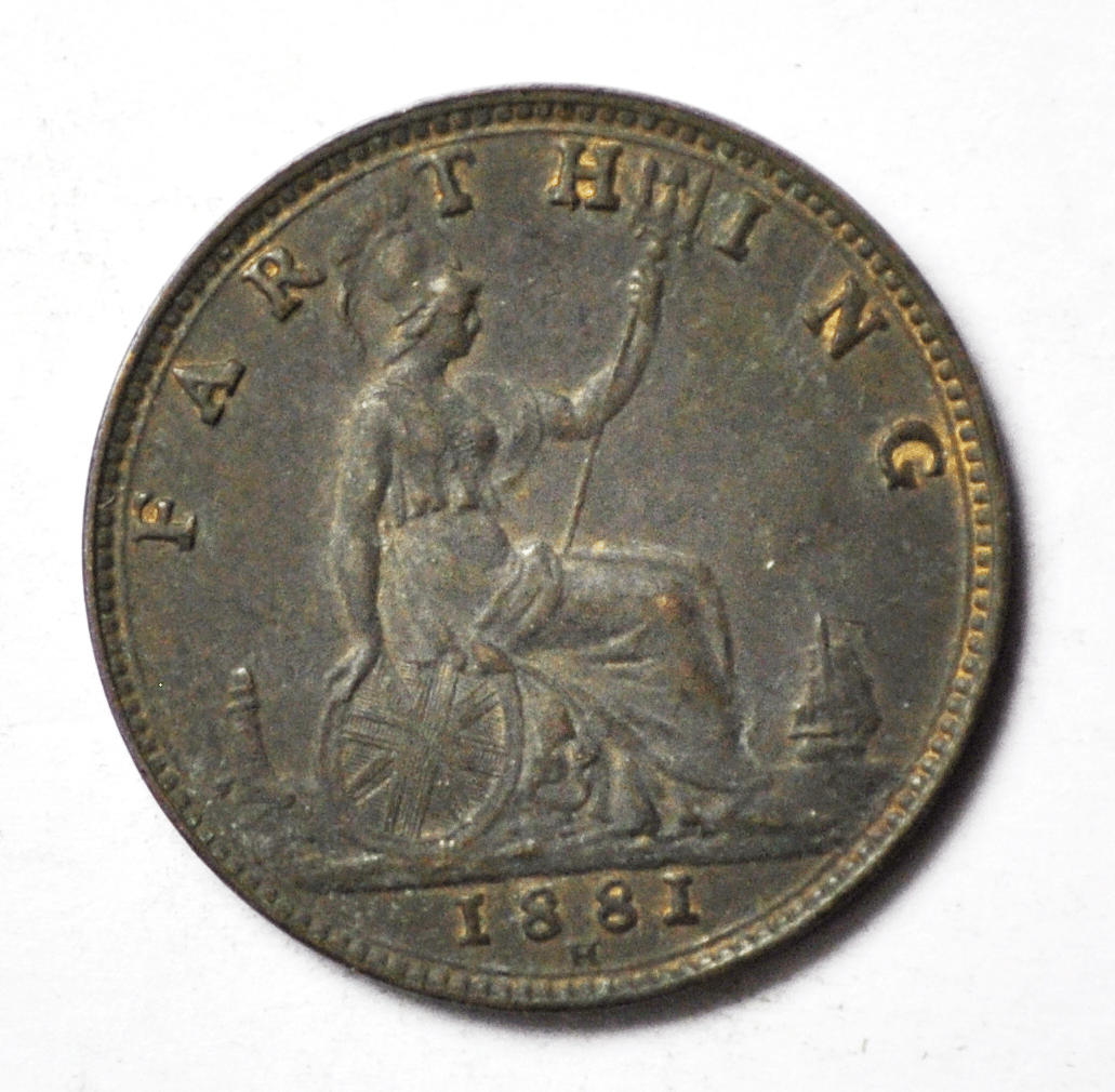 1881 H 1F Great Britain Farthing Copper Coin KM#753 Rare Uncirculated