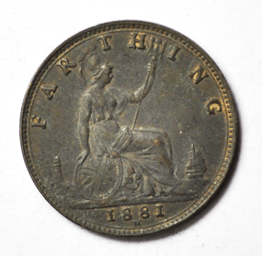 1881 H 1F Great Britain Farthing Copper Coin KM#753 Rare Uncirculated