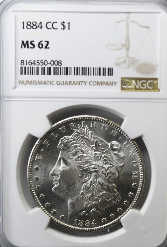 1884 CC $1 Morgan Silver Dollar MS62 NGC Uncirculated Carson City