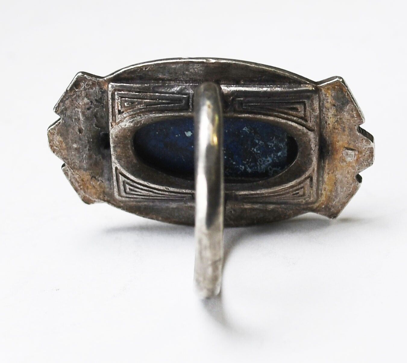 Sterling Silver Rectangle Lapis Marcasite 27mm Ring Size 3.5