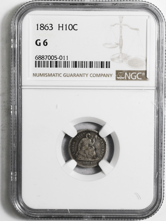 1863 H10c Seated Liberty Silver Half Dime NGC G6 Civil War Coin