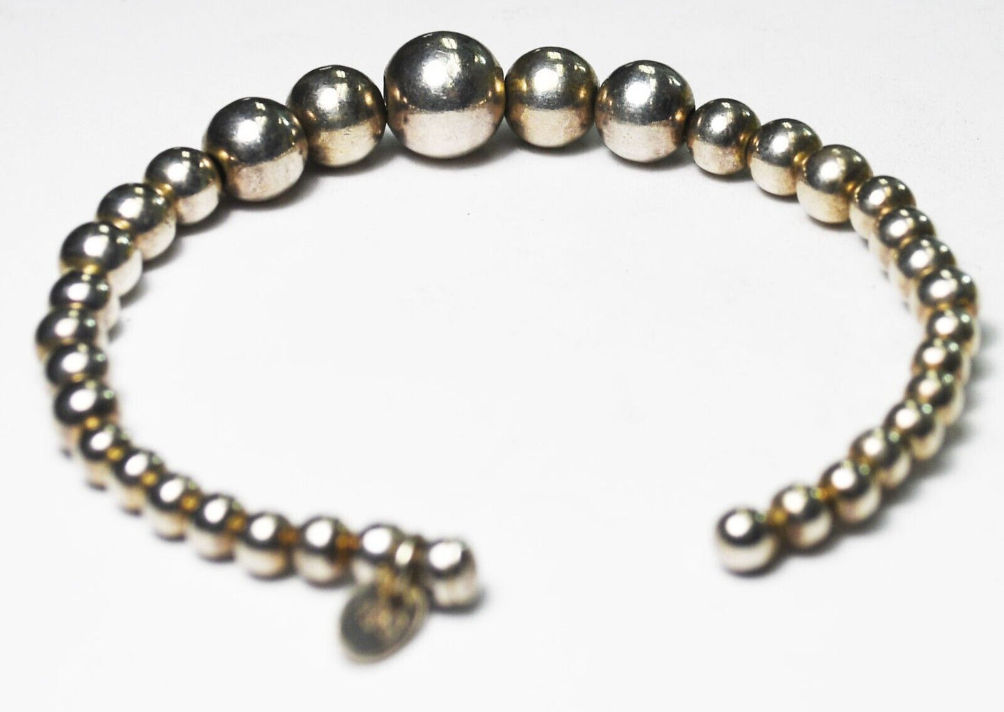 Sterling Signed B Graduated Beaded Cuff Flexible Bracelet 4mm-10mm