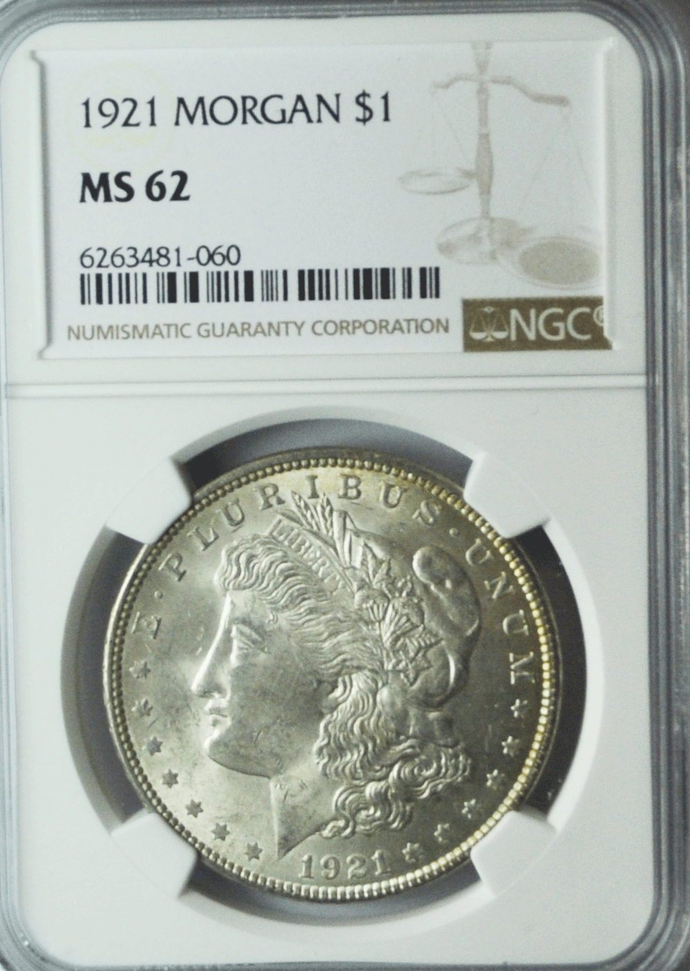 1921 $1 Morgan Silver One Dollar NGC MS62 VAM 27A Wide Infrequent Reeding LDS