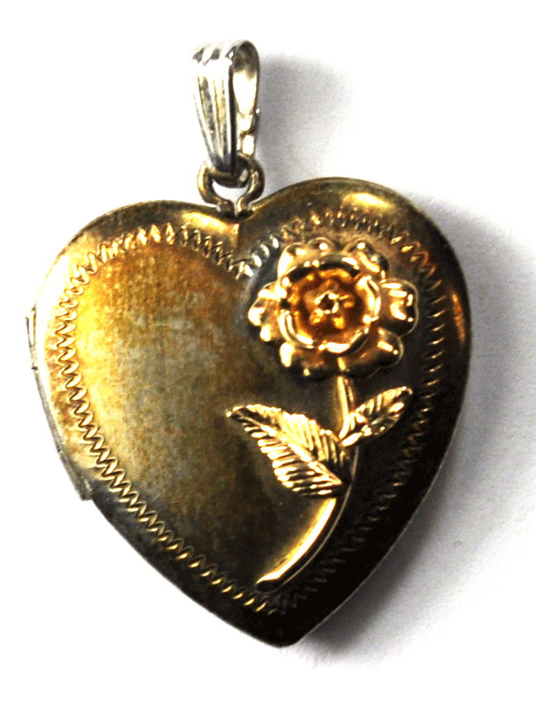 Sterling Silver Toned Sterling & 14k Gold Flower Heart Locket 30mm x 22mm