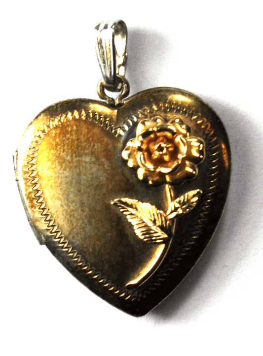 Sterling Silver Toned Sterling & 14k Gold Flower Heart Locket 30mm x 22mm