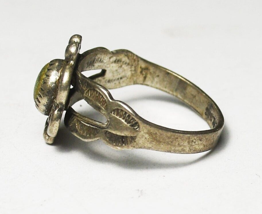 Sterling Antique Bell Trading Green Turquoise Solitaire Ring 11mm Size 3.5