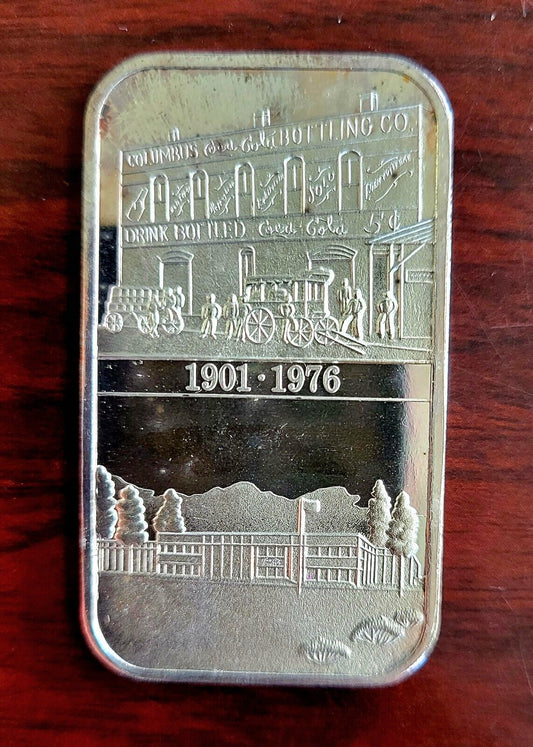 1976 Coca Cola 75th Anniversary Columbus Georgia .999 Fine Silver Art Bar 1oz.
