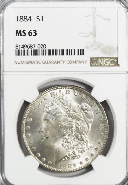 1884 $1 Morgan Silver Dollar MS63 NGC Uncirculated Philadelphia