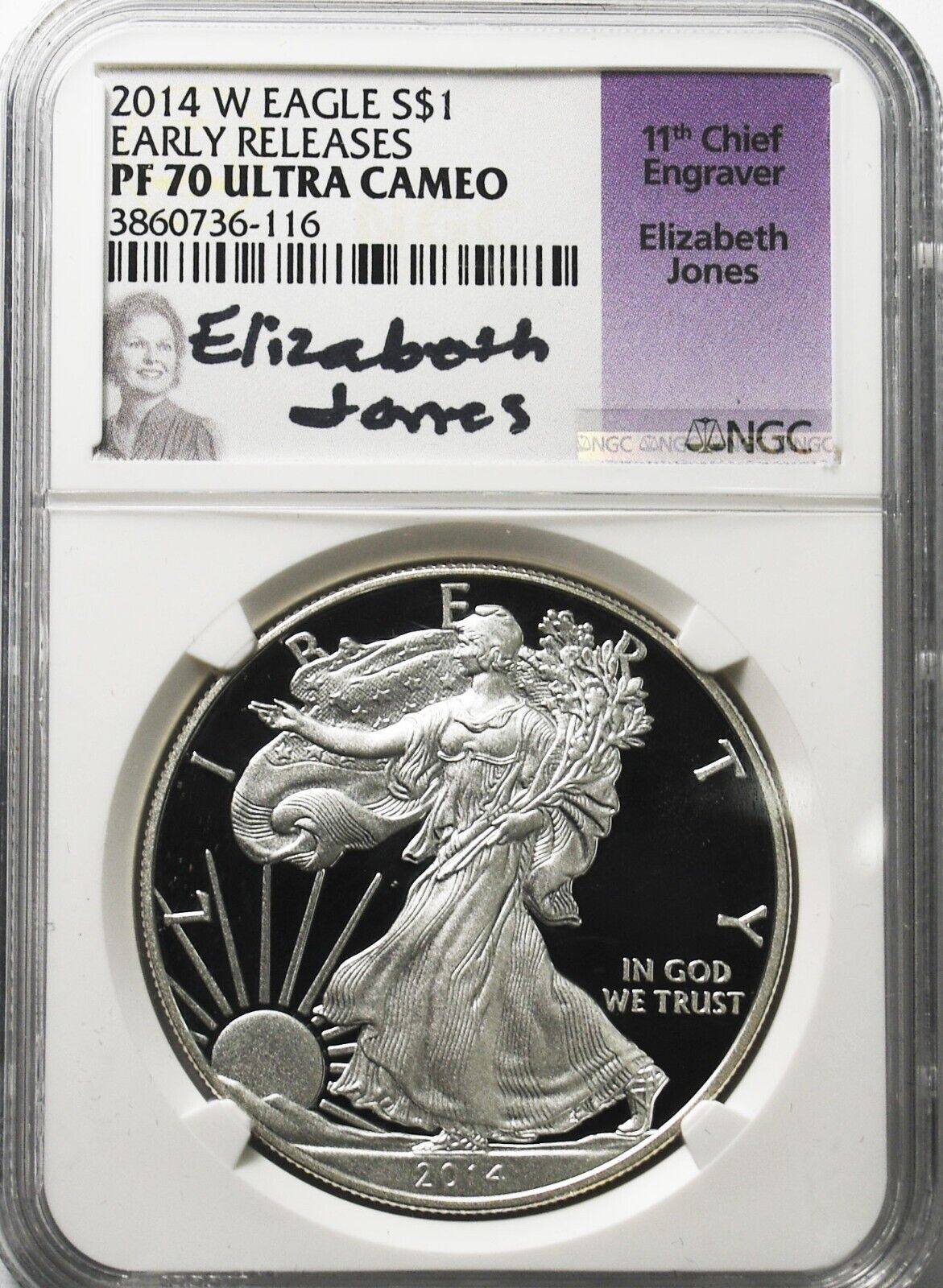 2014 W $1 Proof American Silver Eagle NGC PF 70 UC ER Elizabeth Jones